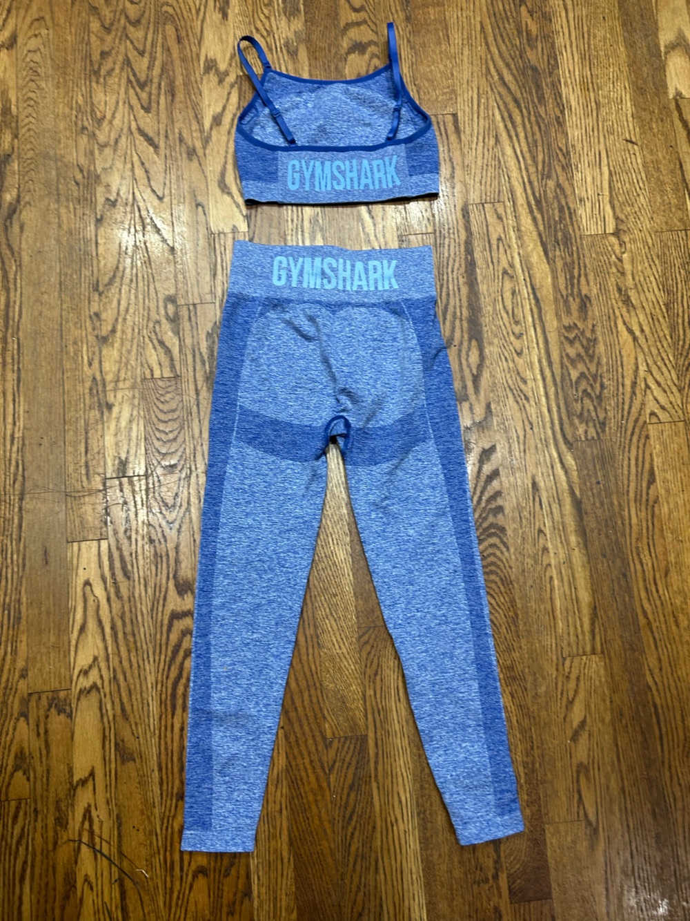 Gymshark Seamless Blue Marl Two-Piece Workout Set Sports Bra & Leggings Medium - Picture 6 of 9